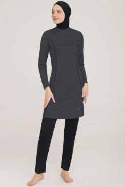 Alternative Ansicht von Side Stripe Detailed Modest Swimsuit Anthracite