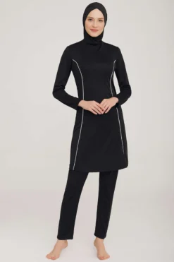 Alternative Ansicht von Side Stripe Detailed Modest Swimsuit Black