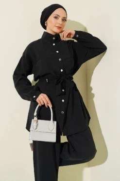 Alternative view of Side Sash Detailed Tencel Two-Piece Set Black