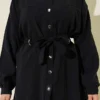 Side Sash Detailed Tencel Two-Piece Set Black all'ingrosso clothing set view 4 - Hicabistan fabbrica Turchia