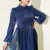 Side Detail Ruched Evening Dress Navy Blue en gros dress view 2 - Hicabistan usine Turquie