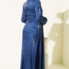 Side Detail Ruched Evening Dress Navy Blue en gros dress view 3 - Hicabistan usine Turquie