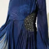 Side Detail Ruched Evening Dress Navy Blue en gros dress view 4 - Hicabistan usine Turquie