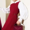 Side Buckle Detailed Dress Burgundy all'ingrosso dress view 2 - Hicabistan fabbrica Turchia