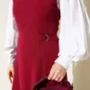 Side Buckle Detailed Dress Burgundy all'ingrosso dress view 4 - Hicabistan fabbrica Turchia