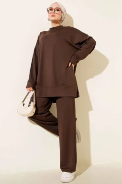 Side Slit Detailed Loungewear Set Brown