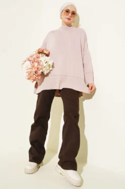 Vista alternativa de Side Slit Oversized Knit Tunic Powder Pink