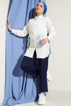 Vista alternativa de Side Gathered Crinkled Shirt Ecru