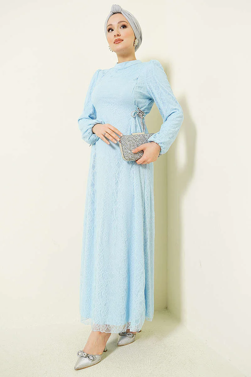 Side-Tied Lace Evening Dress Baby Blue بالجملة dress - Hicabistan مصنع تركيا