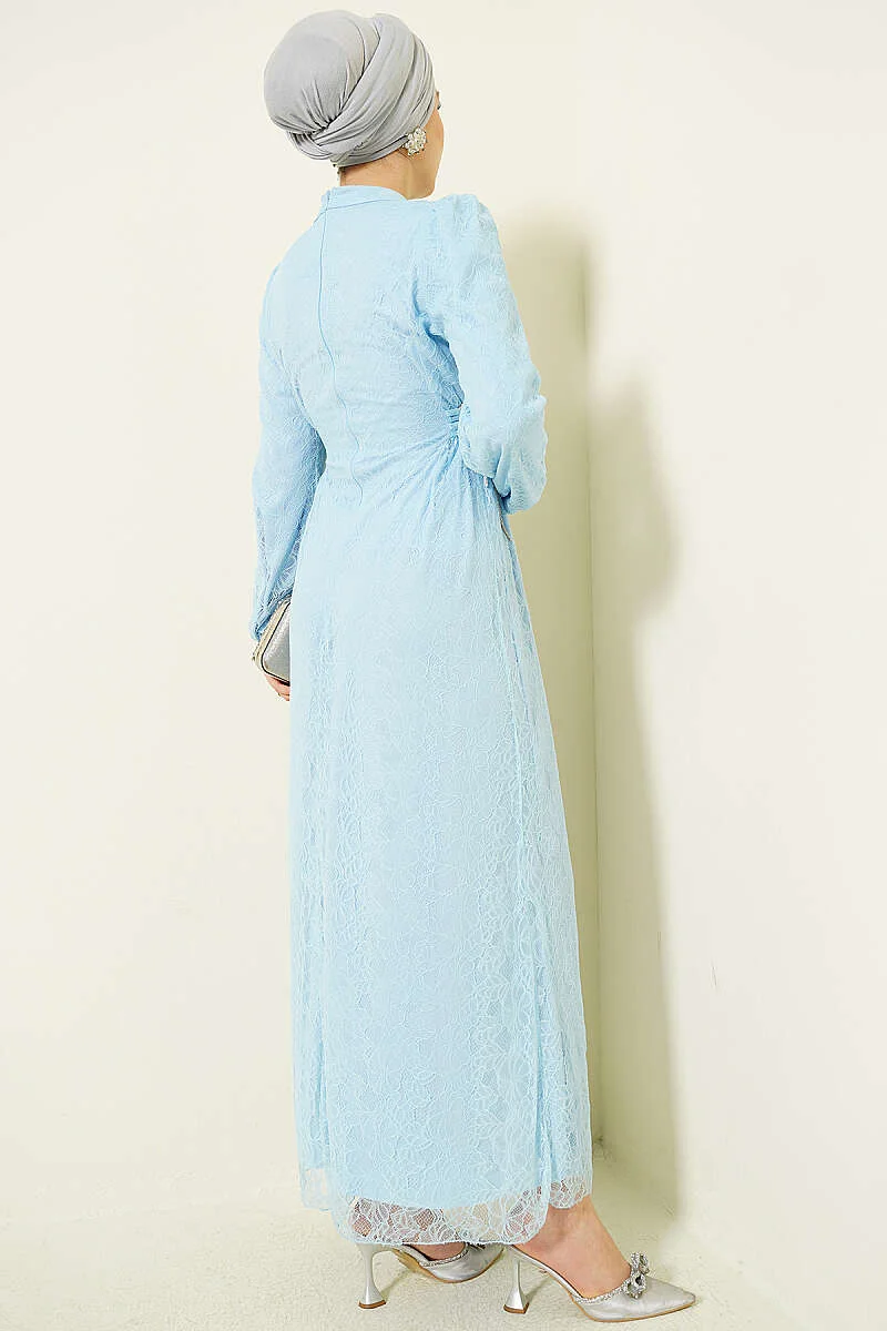 Side-Tied Lace Evening Dress Baby Blue بالجملة dress view 3 - Hicabistan مصنع تركيا
