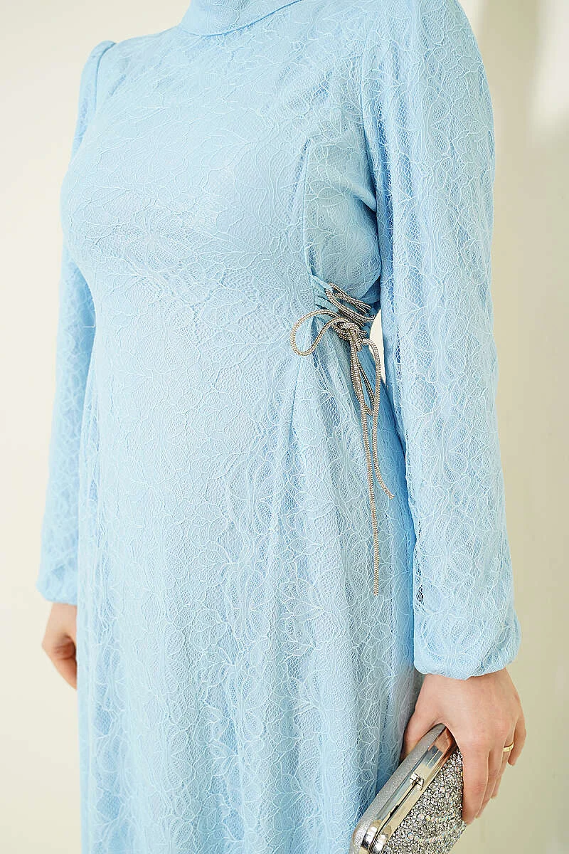 Side-Tied Lace Evening Dress Baby Blue بالجملة dress view 4 - Hicabistan مصنع تركيا