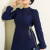 Side-Tied Lace Evening Dress Navy Blue Großhandel dress view 2 - Hicabistan Türkei Fabrik