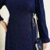 Side-Tied Lace Evening Dress Navy Blue Großhandel dress view 4 - Hicabistan Türkei Fabrik