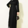 Side-Tied Lace Evening Dress Black Großhandel dress view 2 - Hicabistan Türkei Fabrik