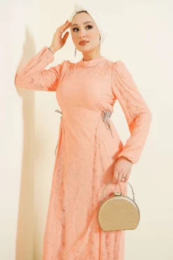 Side-Tied Lace Evening Dress Großhandel dress view 2 - Hicabistan Türkei Fabrik