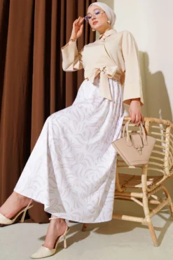 Side Tied Skirted Two-Piece Set Beige