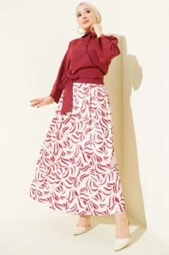 Side Tied Skirted Two-Piece Set Burgundy