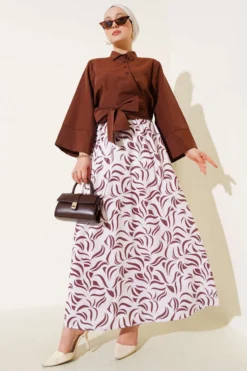 Side Tied Skirted Two-Piece Set Brown