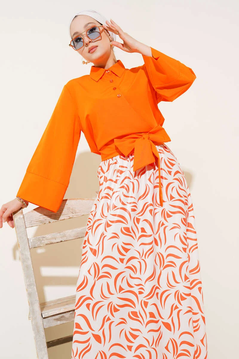 Side Tied Skirted Two-Piece Set Orange - Image 2