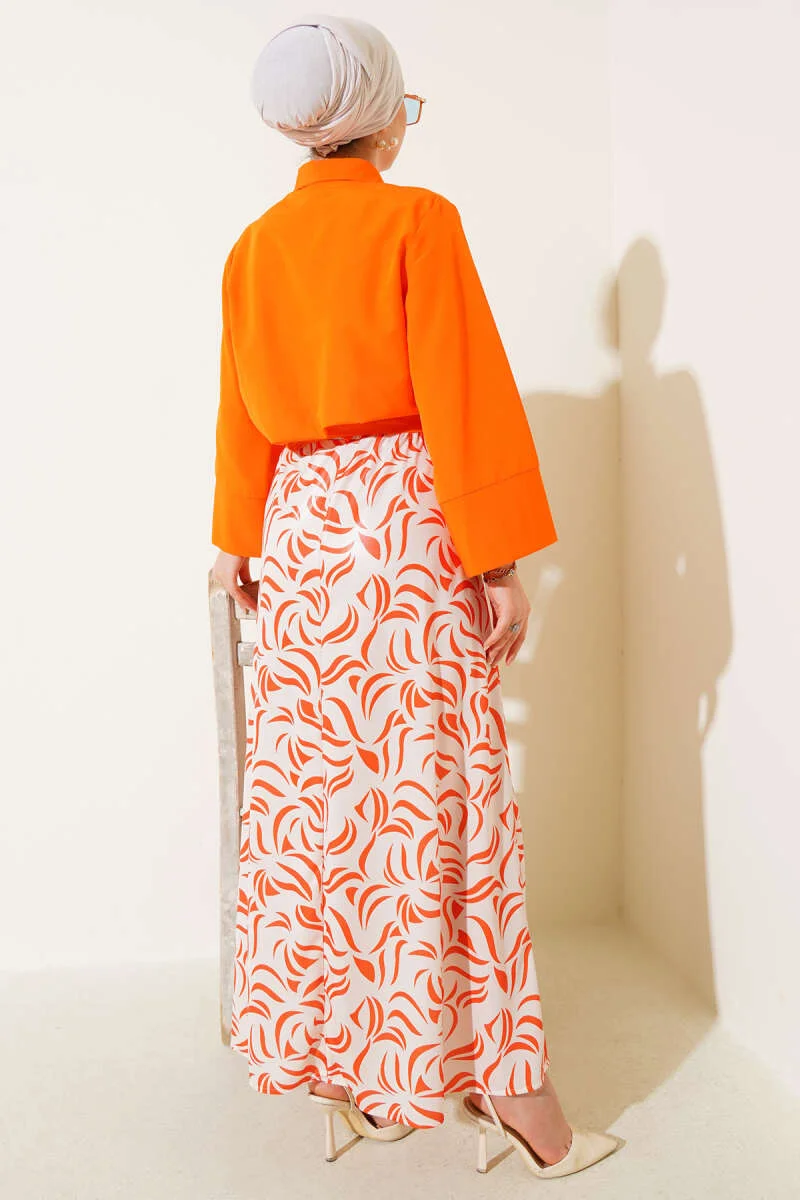 Side Tied Skirted Two-Piece Set Orange - Image 3