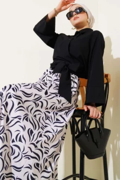 Side Tied Skirted Two-Piece Set Black