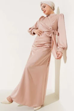 Side-Tied Satin Dress Powder Pink