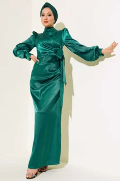Side-Tied Satin Dress Emerald
