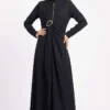 Side Brooch Gathered Dress Black