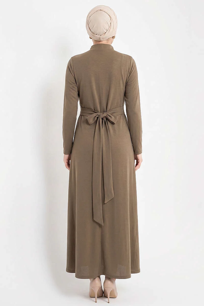 Side Brooch Gathered Dress Mink – Bild 3
