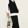 Three-Piece Set with Ties on the Sides Black بالجملة clothing set - Hicabistan مصنع تركيا