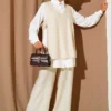 Three-Piece Set with Ties on the Sides Stone بالجملة clothing set - Hicabistan مصنع تركيا