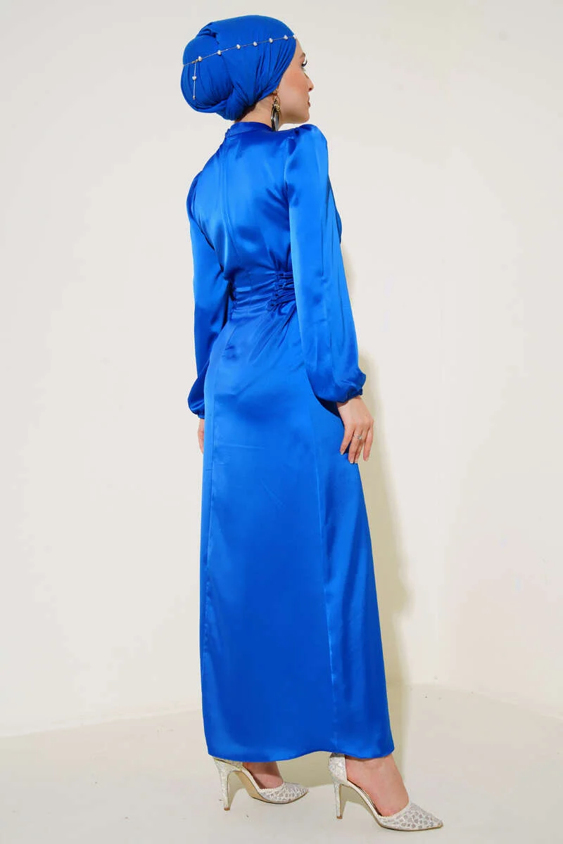 Satin Dress with Side Tie Details all'ingrosso dress view 3 - Hicabistan fabbrica Turchia