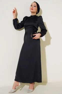 Satin Dress with Side Tie Details Black