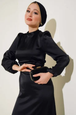 Alternative view of Satin Dress with Side Tie Details Black
