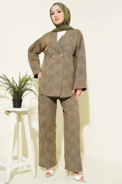 Leaf Pattern Flower Button Set Khaki