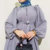 Half Brit Button Balloon Sleeve Dress Grey all'ingrosso dress view 2 - Hicabistan fabbrica Turchia