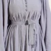 Half Brit Button Balloon Sleeve Dress Grey all'ingrosso dress view 4 - Hicabistan fabbrica Turchia