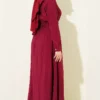 Half Brit Button-Down Belted Dress Burgundy wholesale dress view 3 - Hicabistan Turkey factory