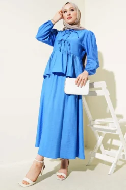 Half Buttoned Tie Waist Skirt Set