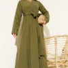 Half Buttoned Tied Terikoton Dress Khaki wholesale dress view 2 - Hicabistan Turkey factory