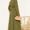 Half Buttoned Tied Terikoton Dress Khaki wholesale dress view 3 - Hicabistan Turkey factory
