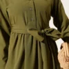 Half Buttoned Tied Terikoton Dress Khaki wholesale dress view 4 - Hicabistan Turkey factory