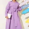 Half Buttoned Tied Terikoton Dress Lilac wholesale dress view 2 - Hicabistan Turkey factory
