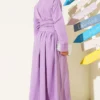 Half Buttoned Tied Terikoton Dress Lilac wholesale dress view 3 - Hicabistan Turkey factory