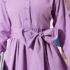 Half Buttoned Tied Terikoton Dress Lilac wholesale dress view 4 - Hicabistan Turkey factory