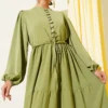 Half Buttoned Waist Tunic Dress Khaki wholesale dress view 2 - Hicabistan Turkey factory