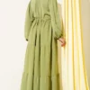 Half Buttoned Waist Tunic Dress Khaki wholesale dress view 3 - Hicabistan Turkey factory