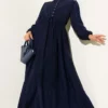 Half Buttoned Waist Tunic Dress Navy Blue