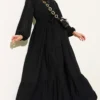 Half Buttoned Waist Tunic Dress Black