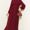 Half Button Lace Detail Dress Burgundy al por mayor dress - Hicabistan fábrica Turquía